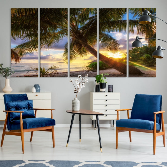 Large Tropical Beach Wall Art Ocean Sunset Canvas Print