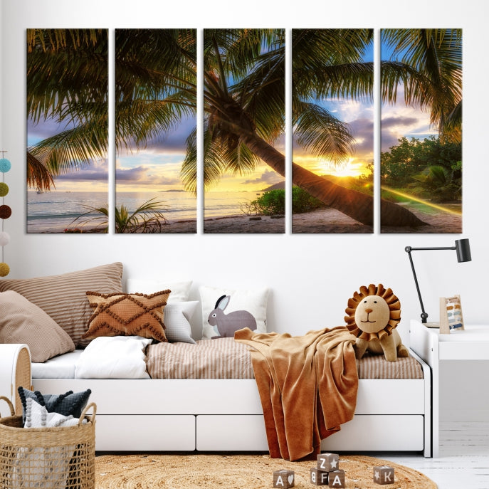 Large Tropical Beach Wall Art Ocean Sunset Canvas Print