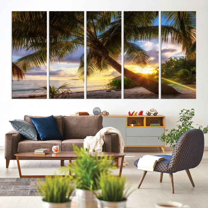 Large Tropical Beach Wall Art Ocean Sunset Canvas Print