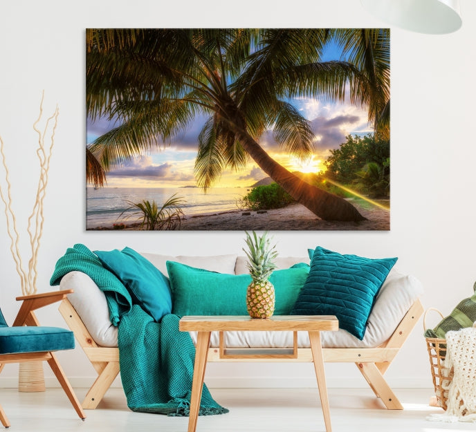 Large Tropical Beach Wall Art Ocean Sunset Canvas Print