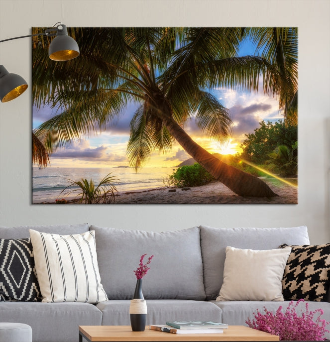 Large Tropical Beach Wall Art Ocean Sunset Canvas Print