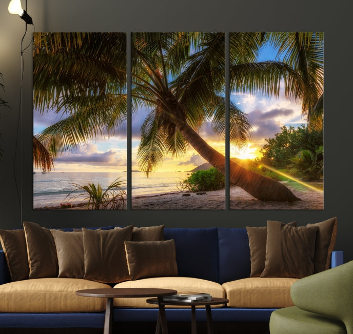 Large Tropical Beach Wall Art Ocean Sunset Canvas Print