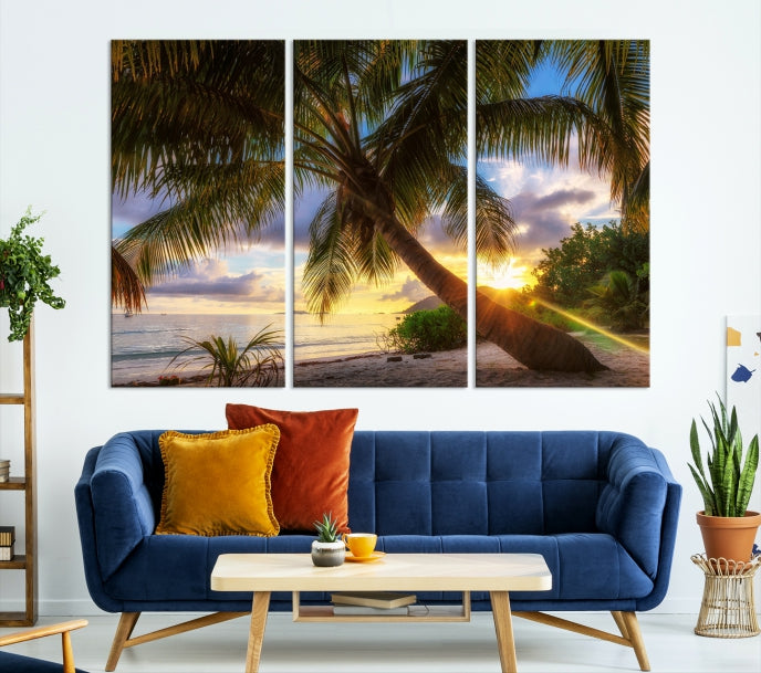 Large Tropical Beach Wall Art Ocean Sunset Canvas Print