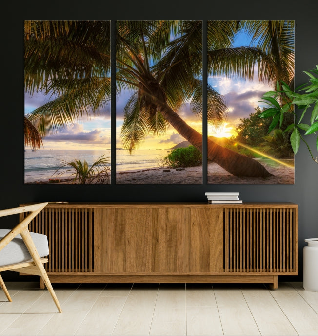 Large Tropical Beach Wall Art Ocean Sunset Canvas Print