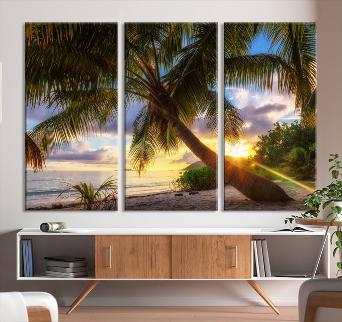 Large Tropical Beach Wall Art Ocean Sunset Canvas Print