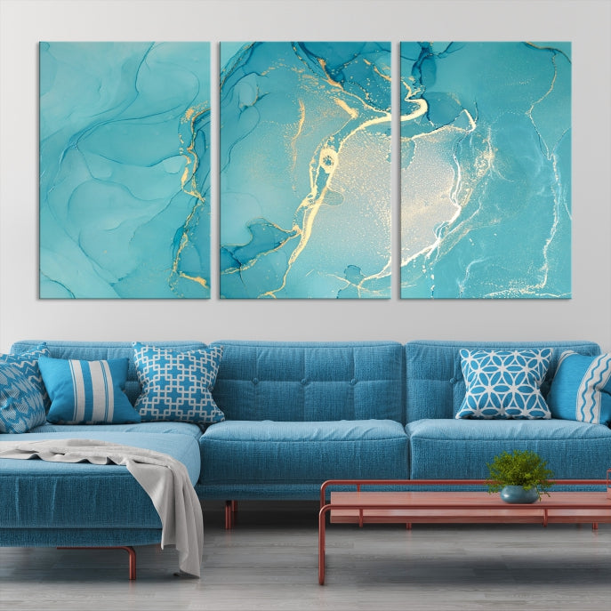 Large Turquoise Abstract Canvas Wall Art Abstract Print