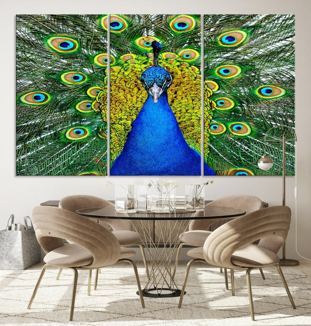 Large Wall Art Animal Canvas PrintBlue Peacock with Colorful Wings