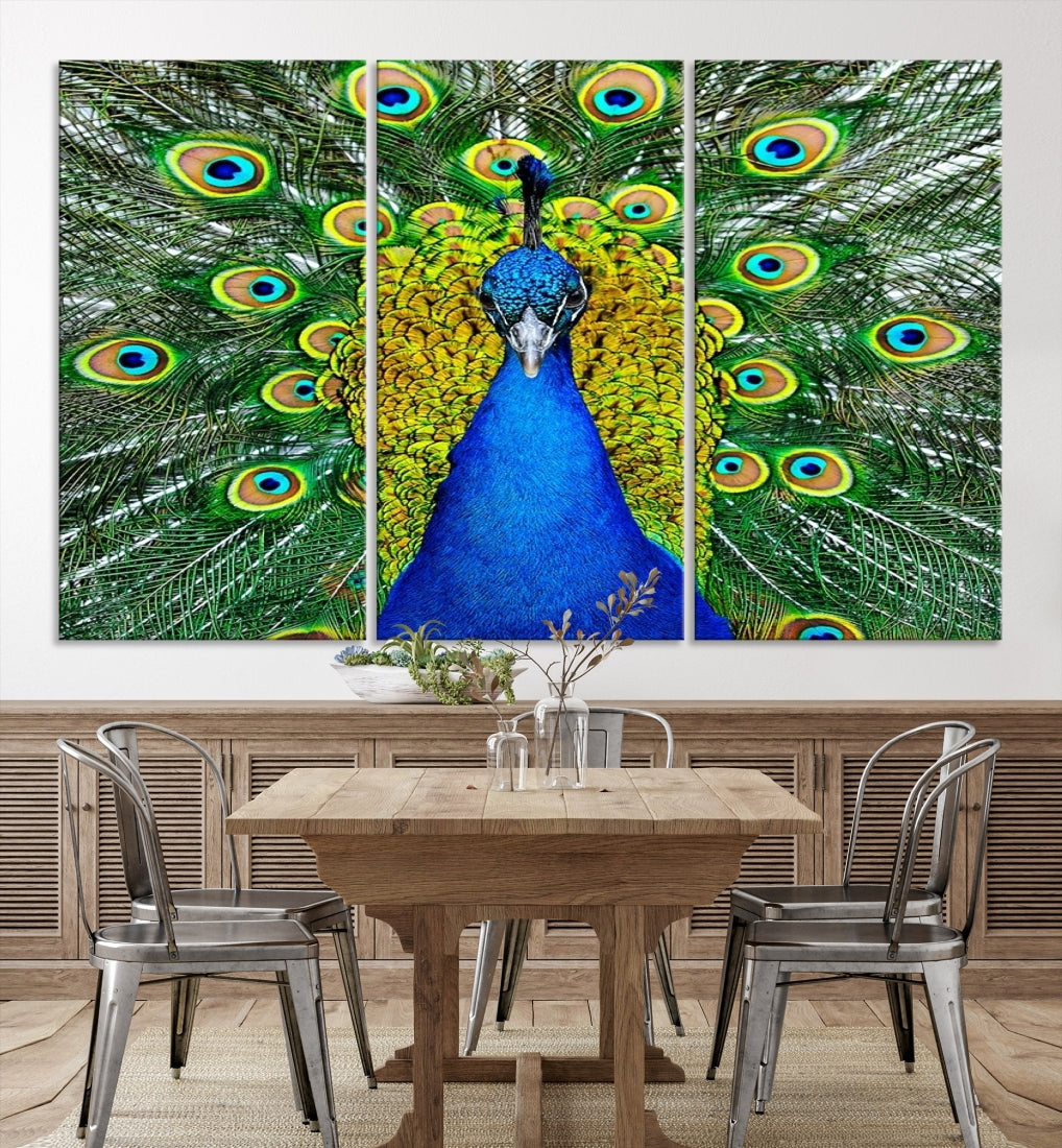 Large Wall Art Animal Canvas PrintBlue Peacock with Colorful Wings