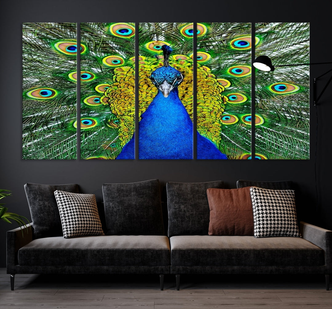 Large Wall Art Animal Canvas PrintBlue Peacock with Colorful Wings