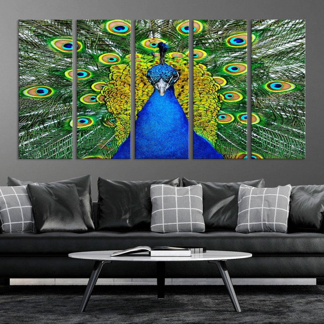 Large Wall Art Animal Canvas PrintBlue Peacock with Colorful Wings