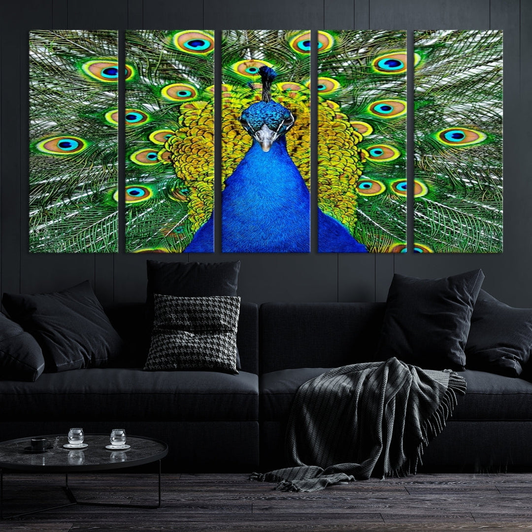 Large Wall Art Animal Canvas PrintBlue Peacock with Colorful Wings