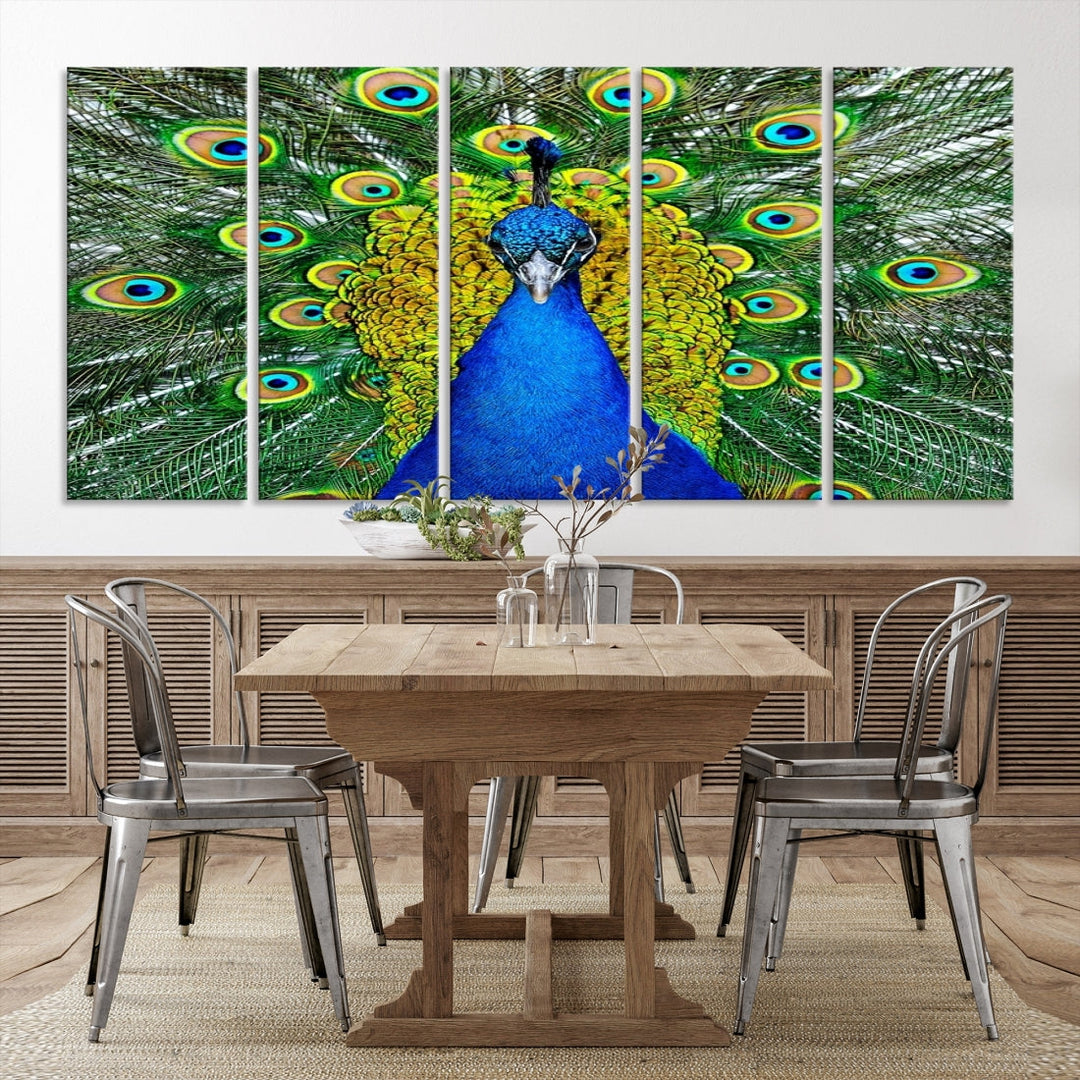 Large Wall Art Animal Canvas PrintBlue Peacock with Colorful Wings