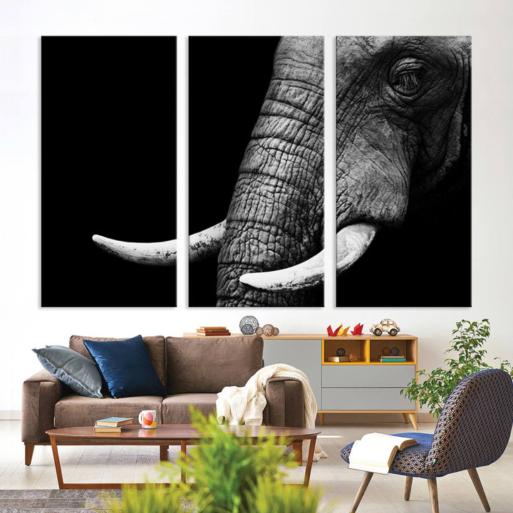 Large Wall Art Animal Canvas PrintClose Taken Elephant with Big Ivories