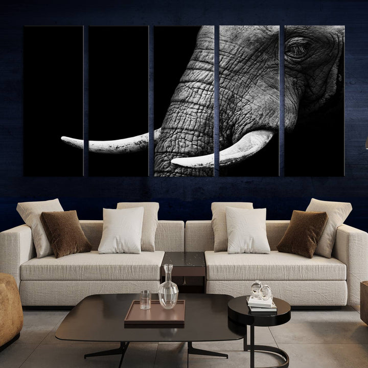 Large Wall Art Animal Canvas PrintClose Taken Elephant with Big Ivories