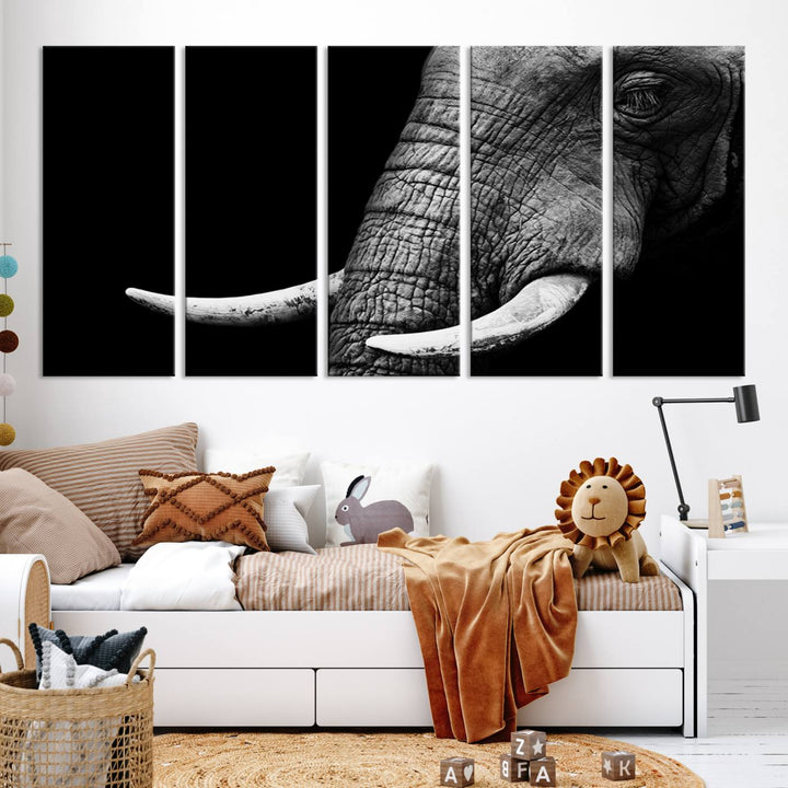 Large Wall Art Animal Canvas PrintClose Taken Elephant with Big Ivories