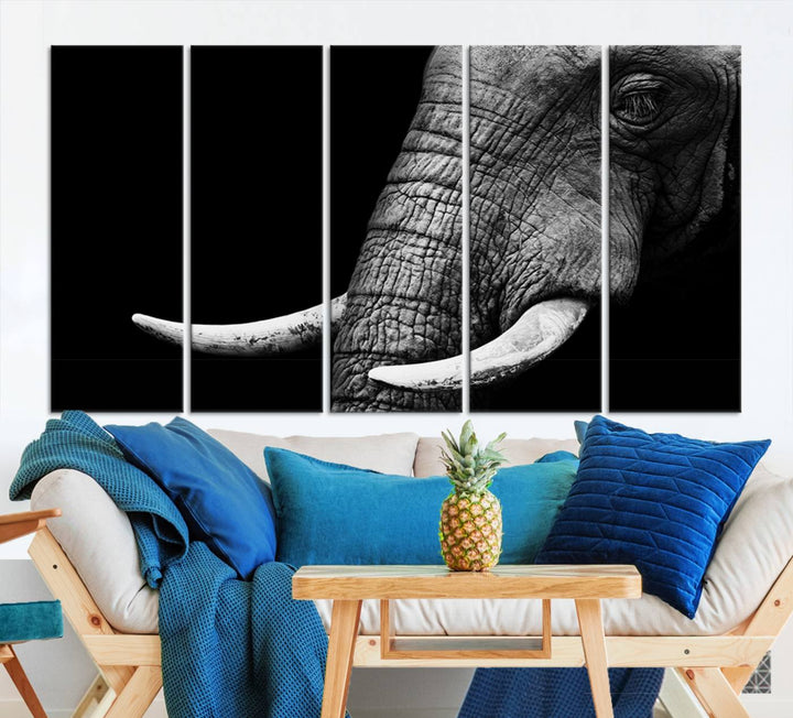 Large Wall Art Animal Canvas PrintClose Taken Elephant with Big Ivories