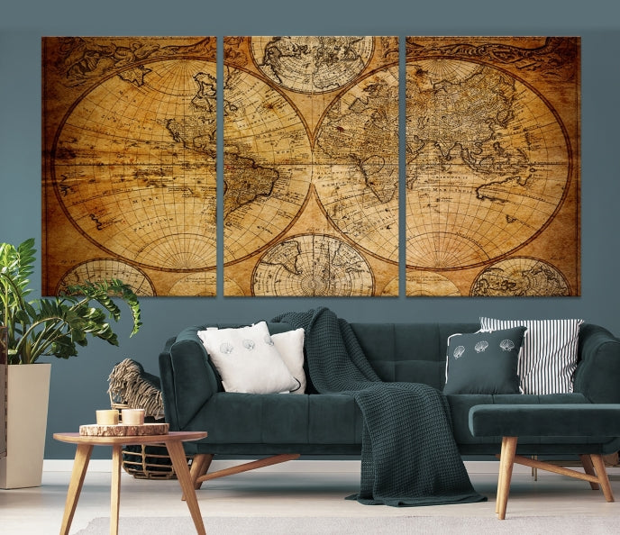 Large Wall Art Antique World Map Canvas PrintAtlas World Map Wall Art Print