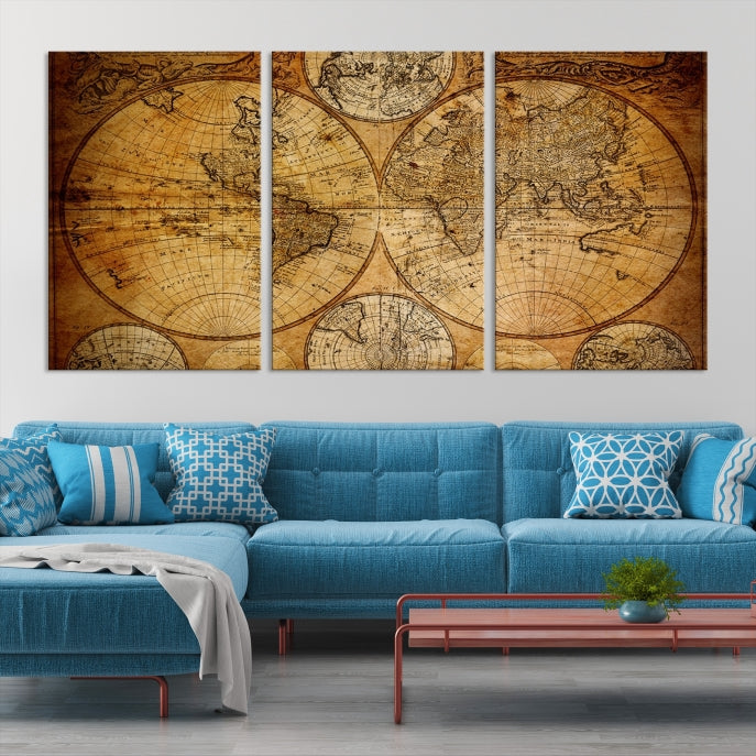 Large Wall Art Antique World Map Canvas PrintAtlas World Map Wall Art Print