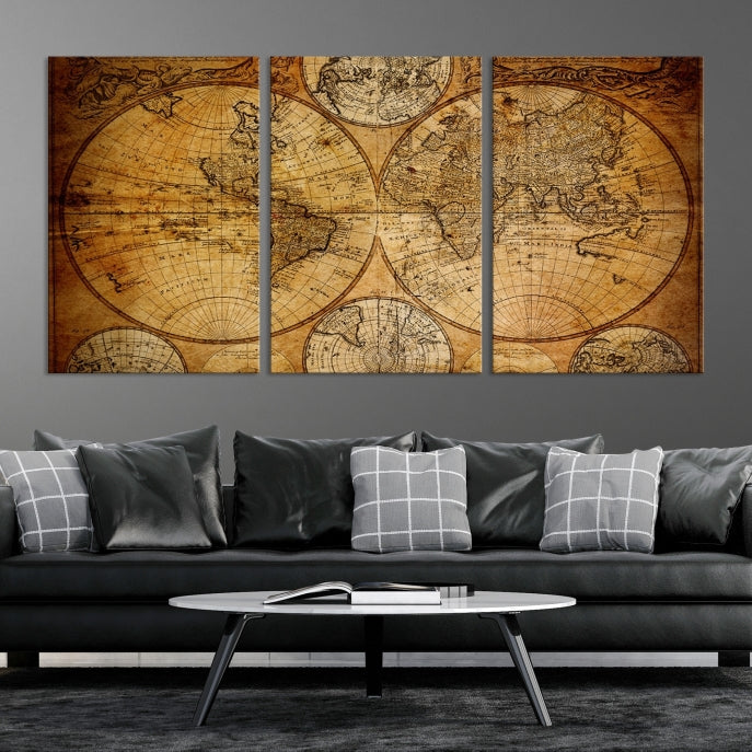 Large Wall Art Antique World Map Canvas PrintAtlas World Map Wall Art Print