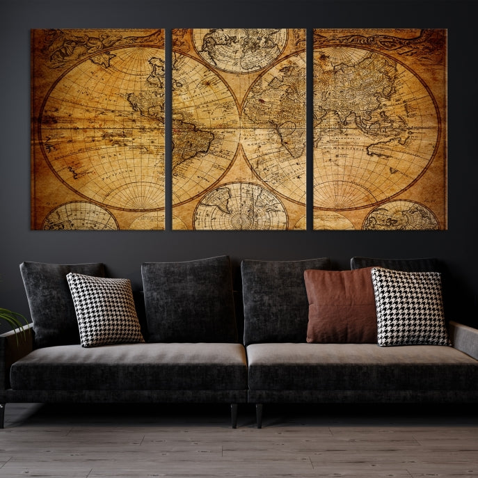 Large Wall Art Antique World Map Canvas PrintAtlas World Map Wall Art Print