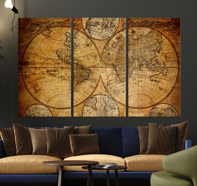 Large Wall Art Antique World Map Canvas PrintAtlas World Map Wall Art Print