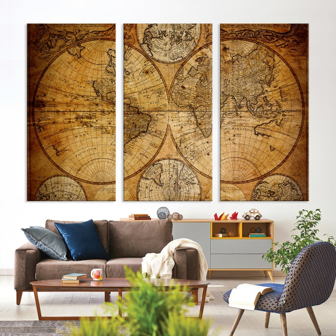 Large Wall Art Antique World Map Canvas PrintAtlas World Map Wall Art Print