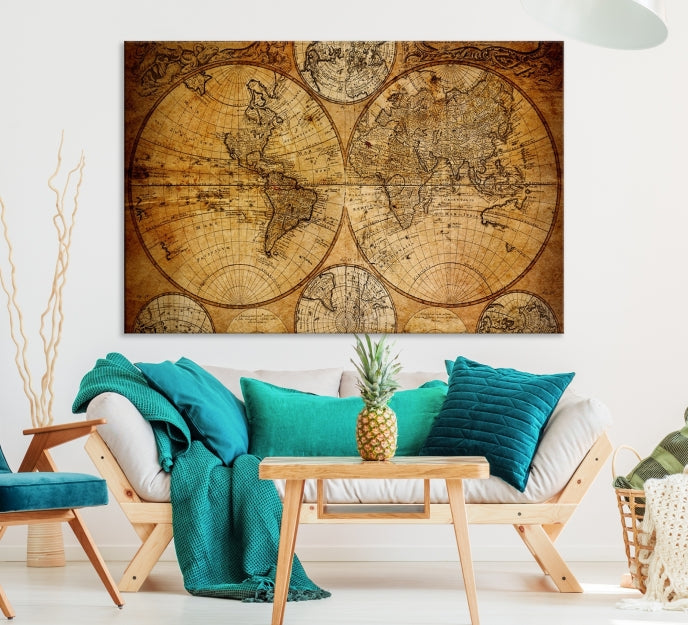 Large Wall Art Antique World Map Canvas PrintAtlas World Map Wall Art Print