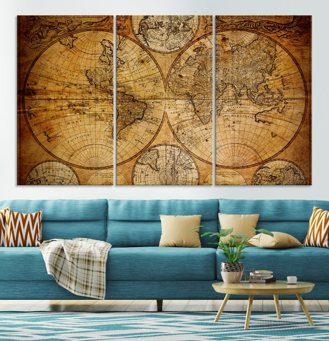 Large Wall Art Antique World Map Canvas PrintAtlas World Map Wall Art Print