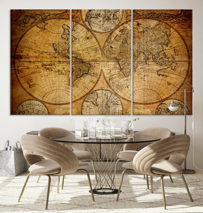 Large Wall Art Antique World Map Canvas PrintAtlas World Map Wall Art Print