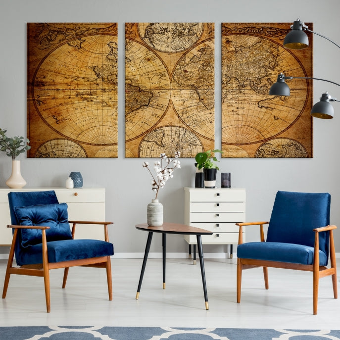 Large Wall Art Antique World Map Canvas PrintAtlas World Map Wall Art Print