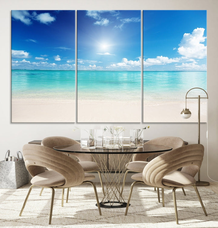 Large Wall Art Canvas Light Blue Beach and Ocean View for Dining Living Bedroom Office Decor