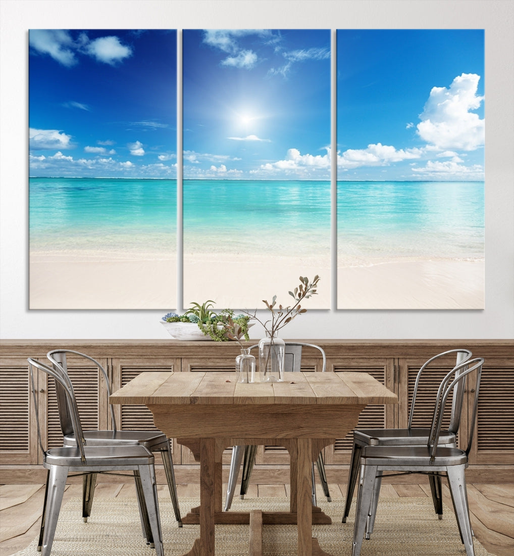 Large Wall Art Canvas Light Blue Beach and Ocean View for Dining Living Bedroom Office Decor