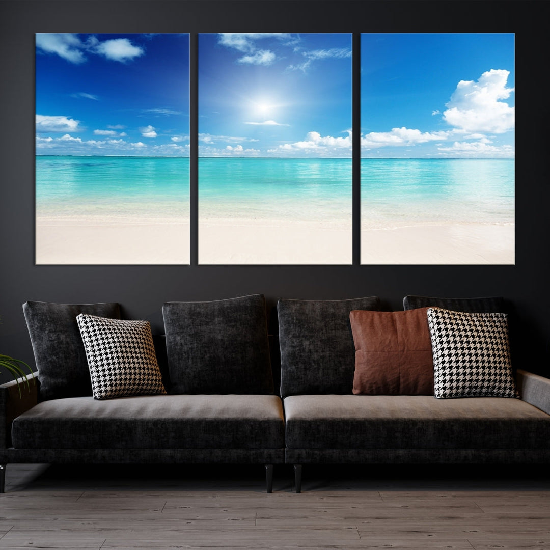 Large Wall Art Canvas Light Blue Beach and Ocean View for Dining Living Bedroom Office Decor