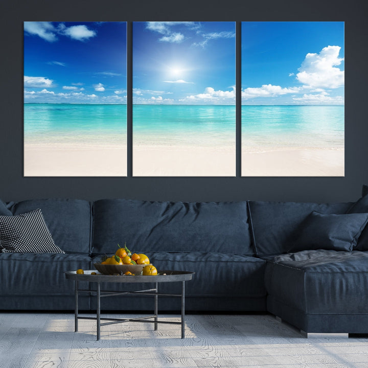 Large Wall Art Canvas Light Blue Beach and Ocean View for Dining Living Bedroom Office Decor