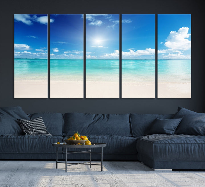 Large Wall Art Canvas Light Blue Beach and Ocean View for Dining Living Bedroom Office Decor