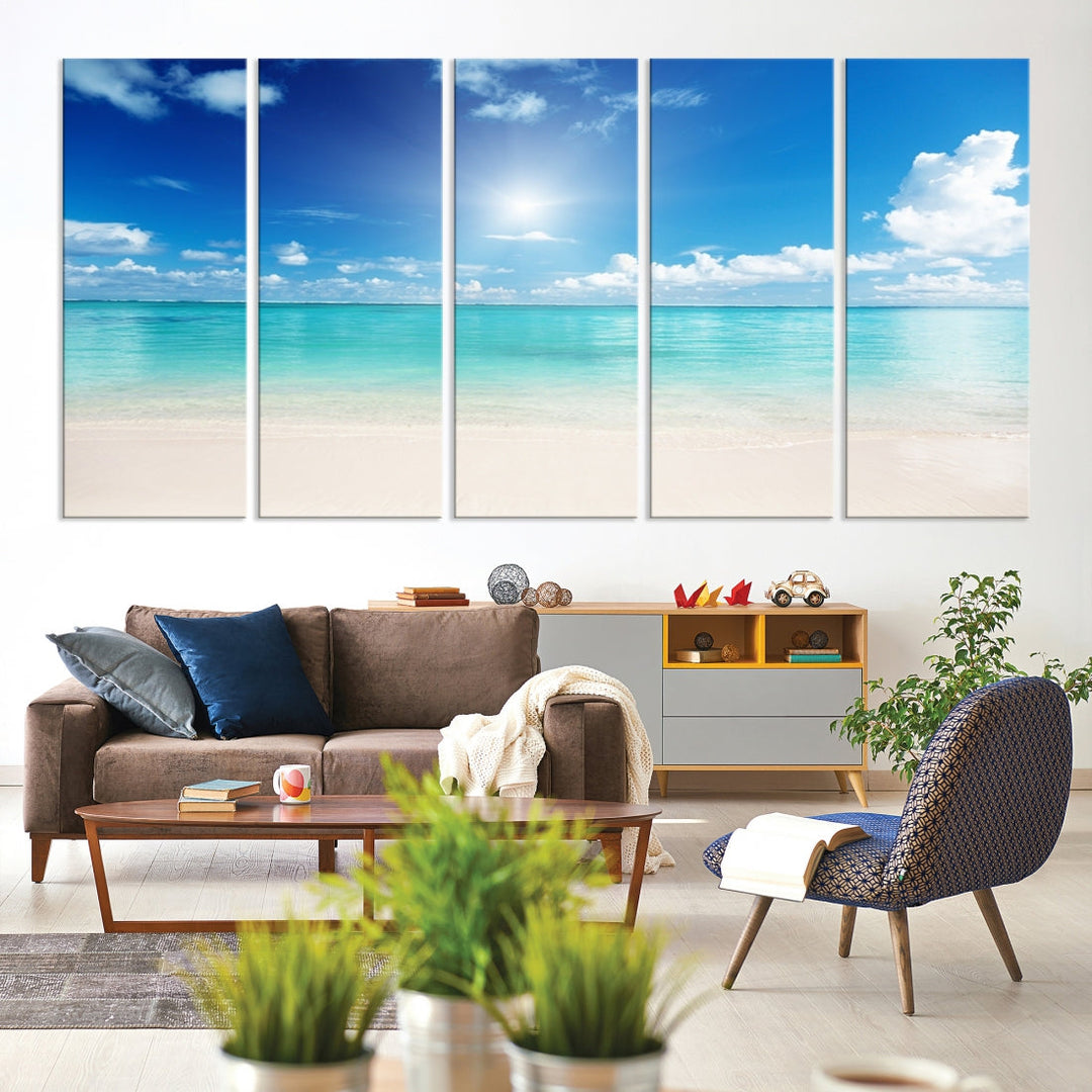 Large Wall Art Canvas Light Blue Beach and Ocean View for Dining Living Bedroom Office Decor