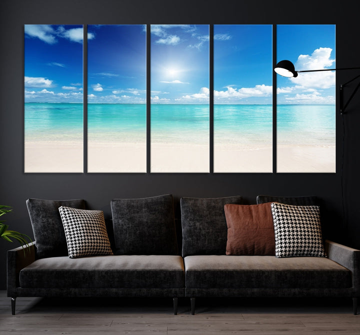 Large Wall Art Canvas Light Blue Beach and Ocean View for Dining Living Bedroom Office Decor