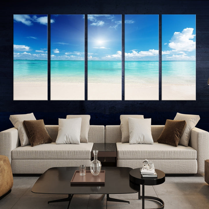 Large Wall Art Canvas Light Blue Beach and Ocean View for Dining Living Bedroom Office Decor