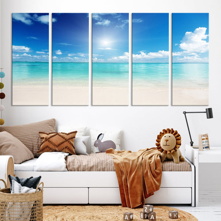 Large Wall Art Canvas Light Blue Beach and Ocean View for Dining Living Bedroom Office Decor