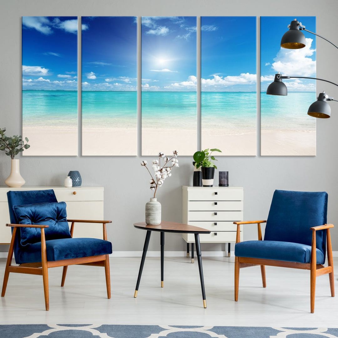 Large Wall Art Canvas Light Blue Beach and Ocean View for Dining Living Bedroom Office Decor