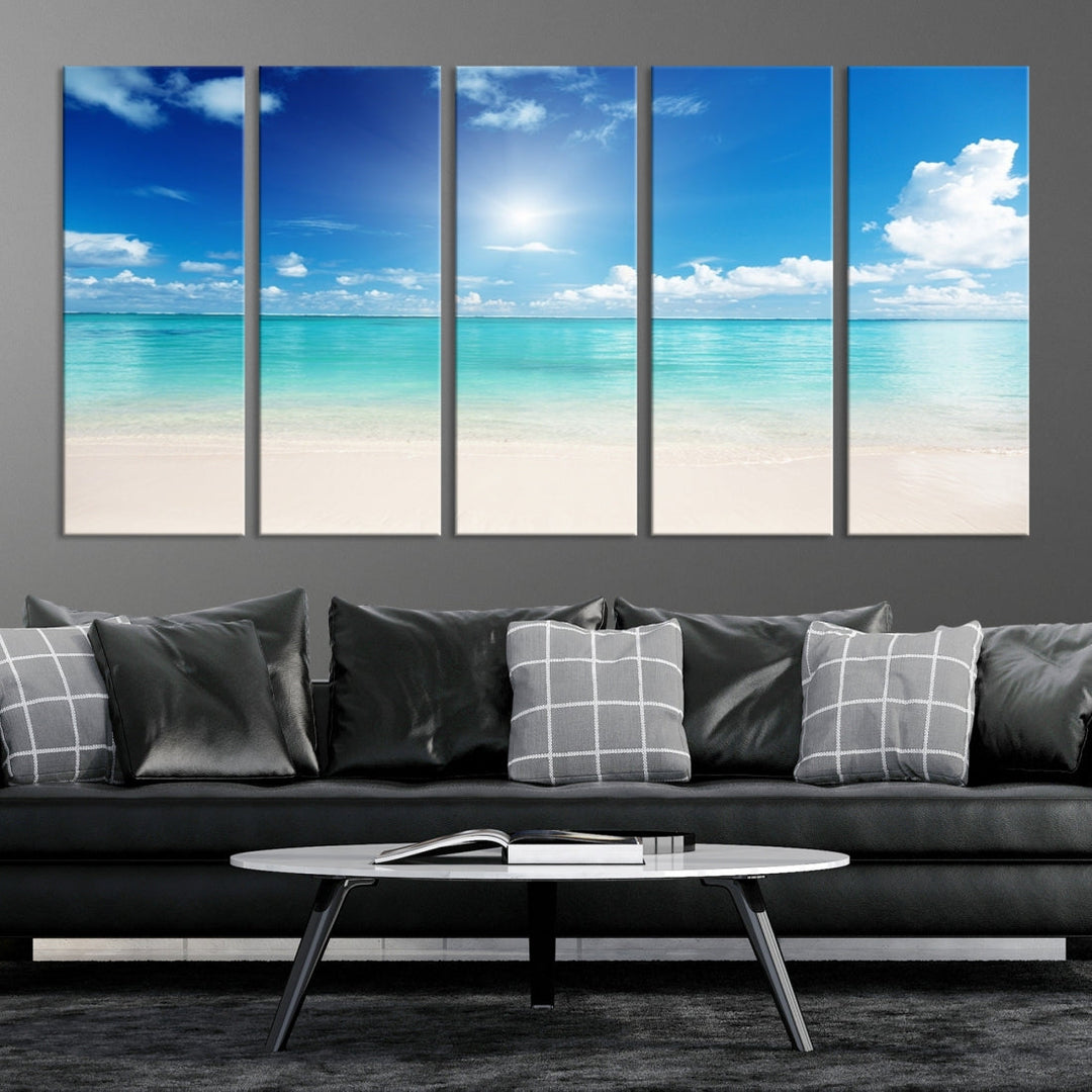 Large Wall Art Canvas Light Blue Beach and Ocean View for Dining Living Bedroom Office Decor