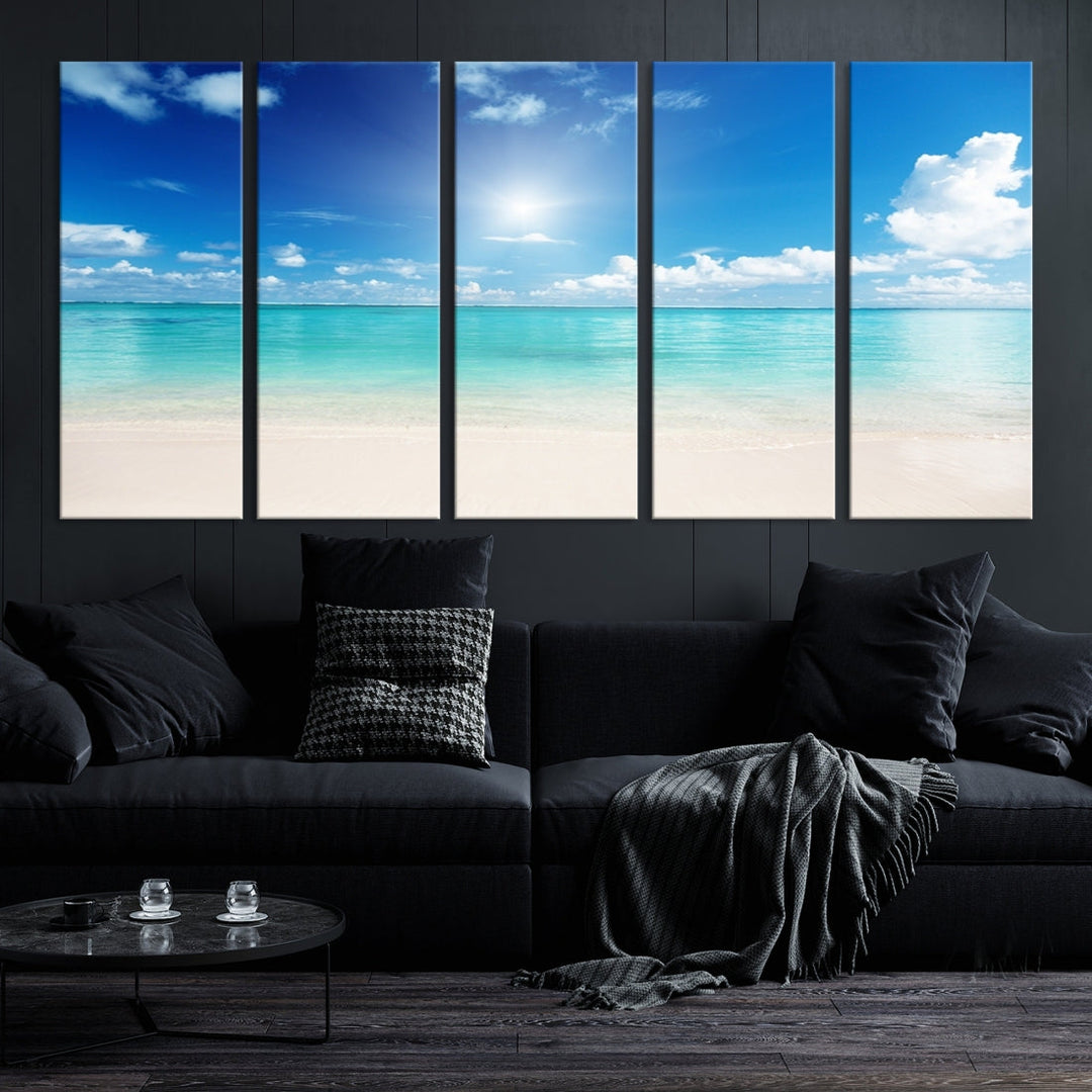 Large Wall Art Canvas Light Blue Beach and Ocean View for Dining Living Bedroom Office Decor