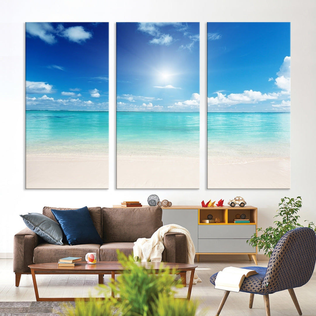 Large Wall Art Canvas Light Blue Beach and Ocean View for Dining Living Bedroom Office Decor