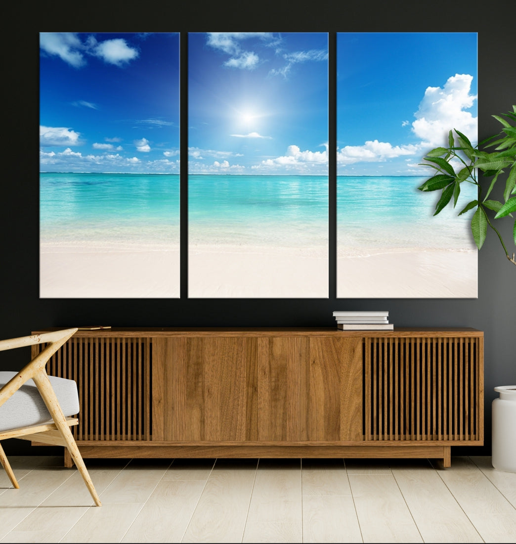 Large Wall Art Canvas Light Blue Beach and Ocean View for Dining Living Bedroom Office Decor