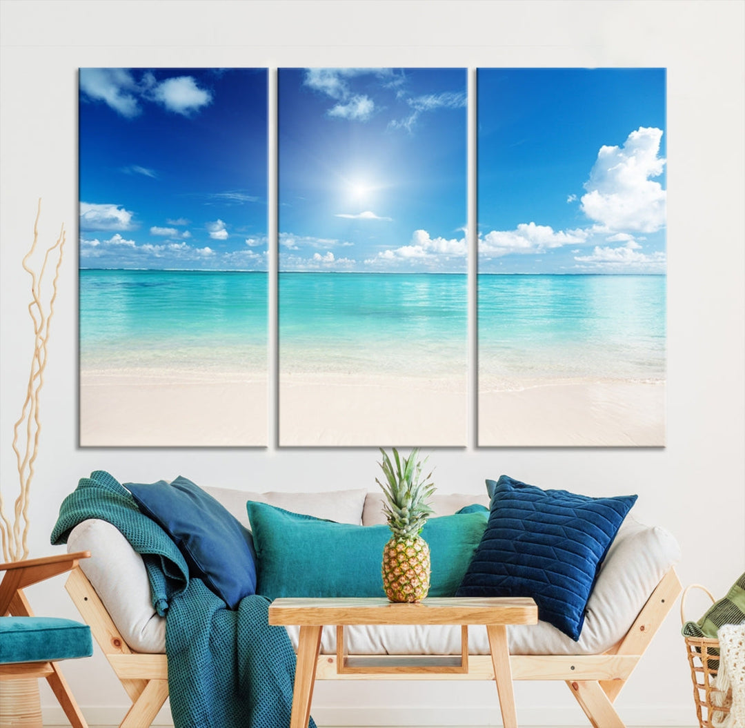 Large Wall Art Canvas Light Blue Beach and Ocean View for Dining Living Bedroom Office Decor