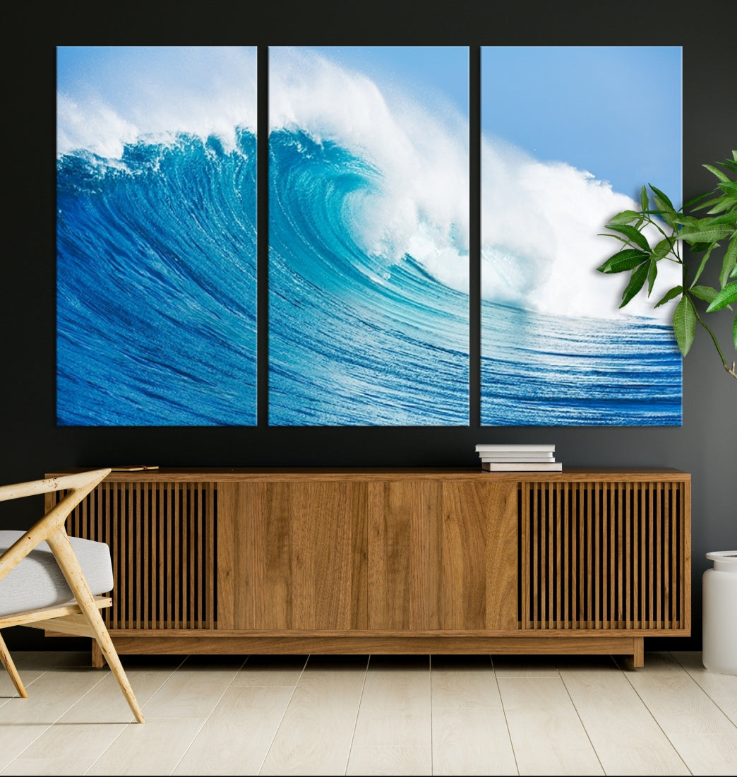 Large Wall Art Canvas Print Bright Wave on Ocean Surface Wave for Office Wall Decor Art