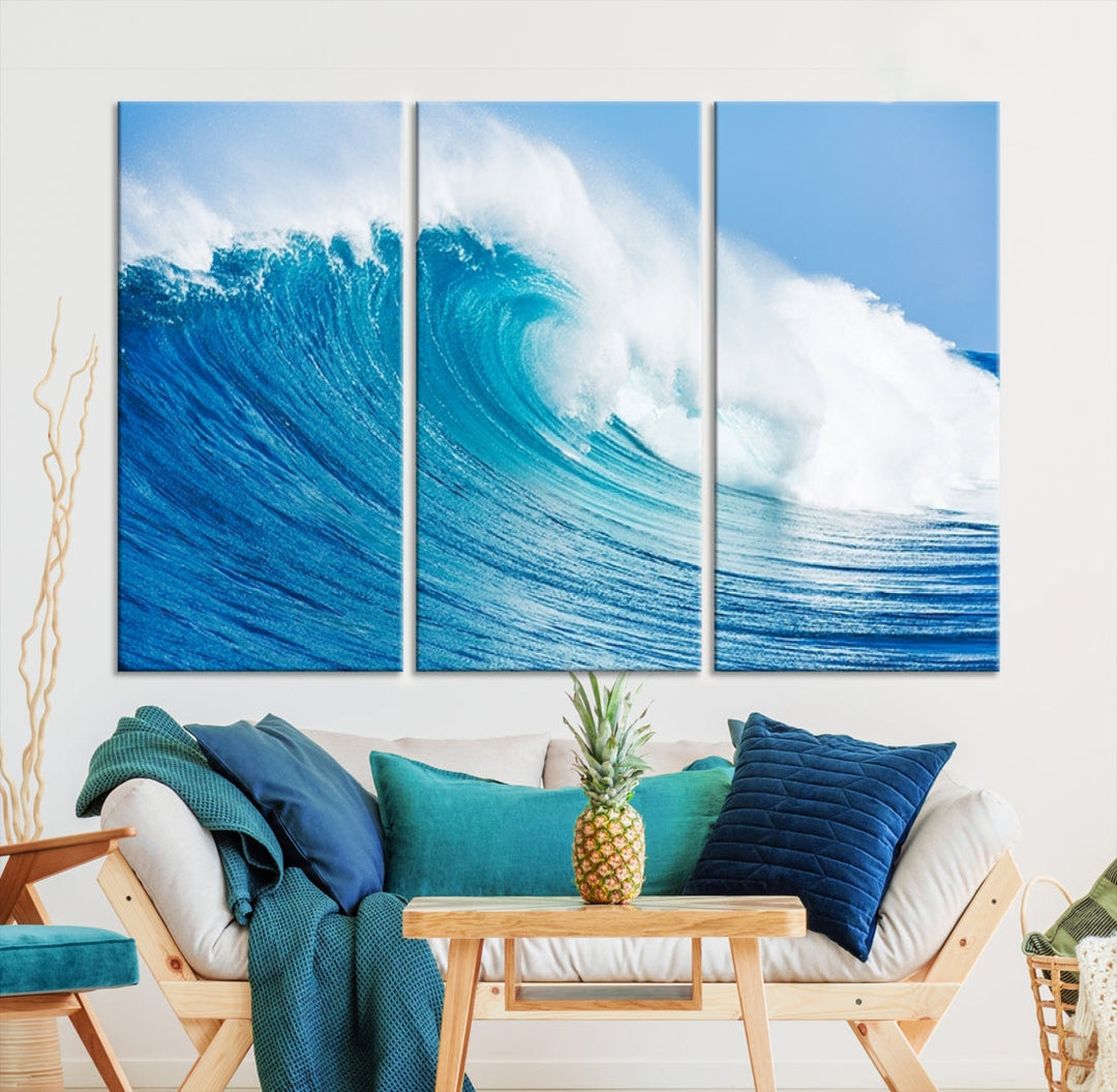 Large Wall Art Canvas Print Bright Wave on Ocean Surface Wave for Office Wall Decor Art