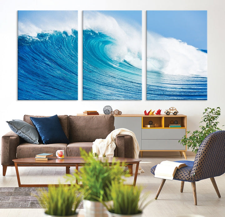 Large Wall Art Canvas Print Bright Wave on Ocean Surface Wave for Office Wall Decor Art