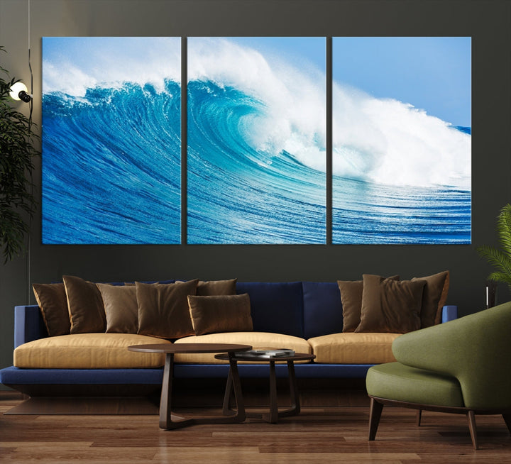 Large Wall Art Canvas Print Bright Wave on Ocean Surface Wave for Office Wall Decor Art