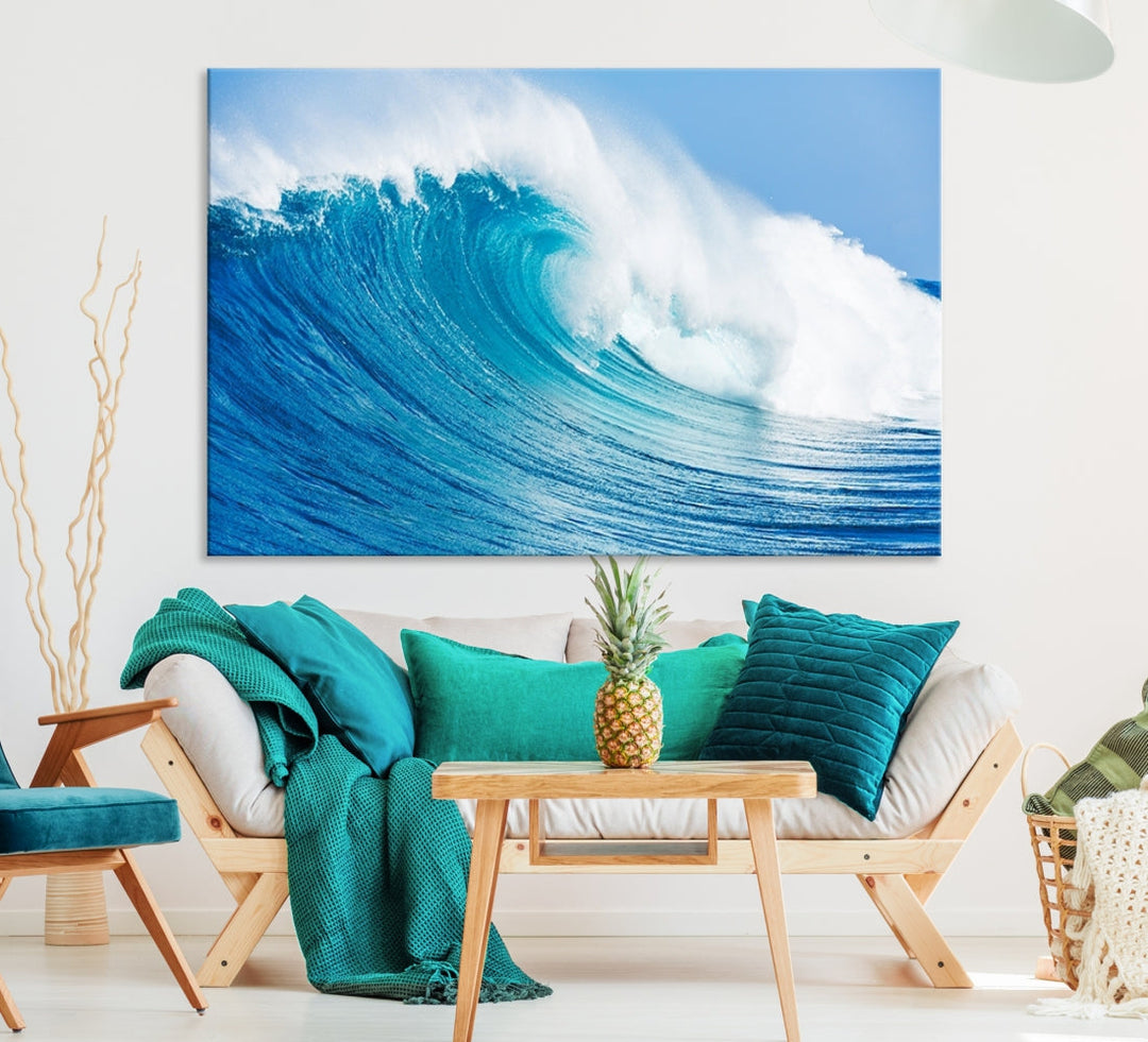 Large Wall Art Canvas Print Bright Wave on Ocean Surface Wave for Office Wall Decor Art